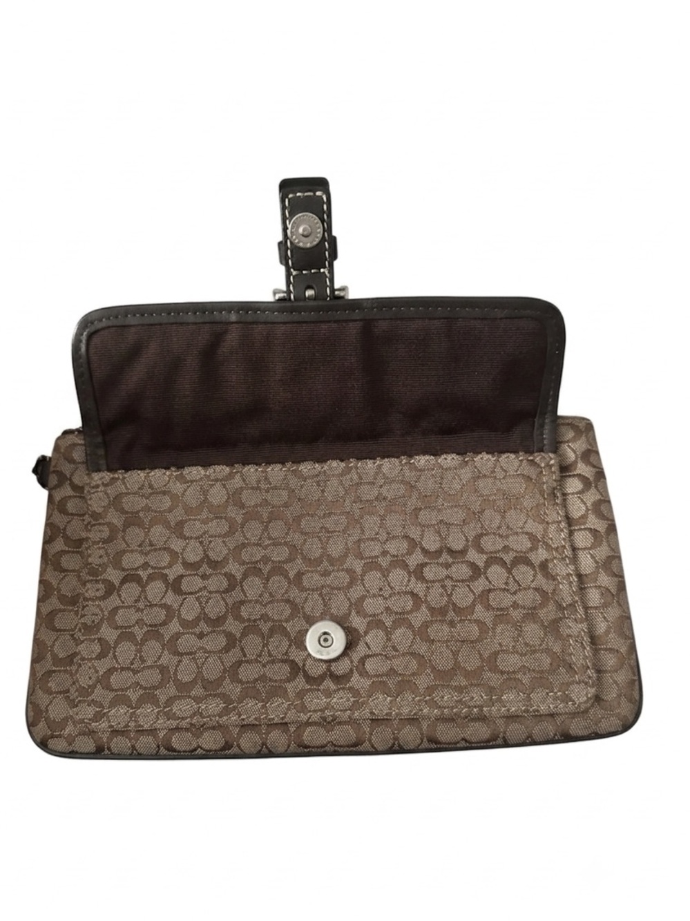 COACH Mini Signature C Buckle Soho Wristlet Brown Front Pocket 7.5x4.25” - Picture 3 of 7